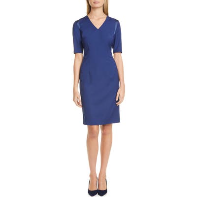 Boss Datiso Stretch Wool Sheath Dress, Blue