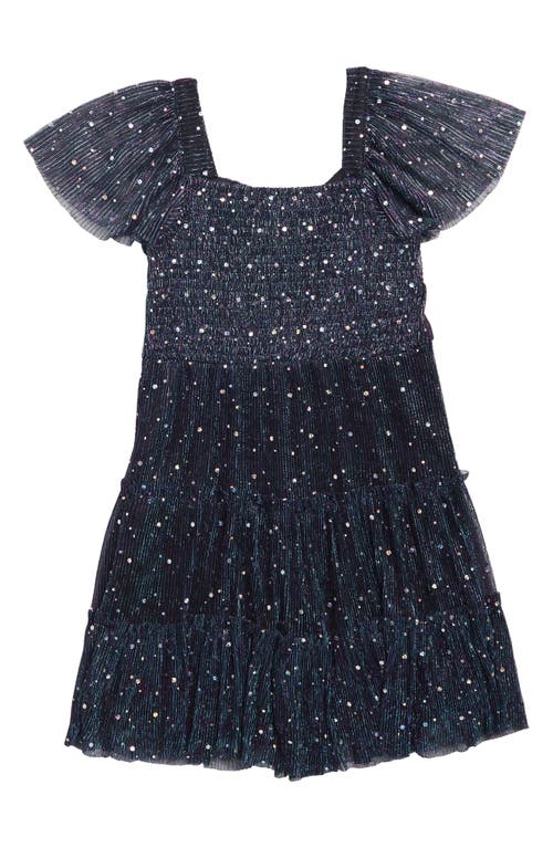 Shop Zunie Kids' Sequin Plissé Tiered Dress In Black Multi