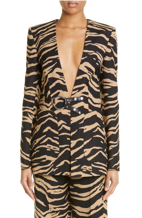 Stella McCartney Ring Detail Tiger Print Wool Blend Blazer in Raffia