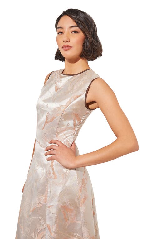 Shop Ming Wang Shimmer Sleeveless Satin A-line Midi Dress In White/limeston