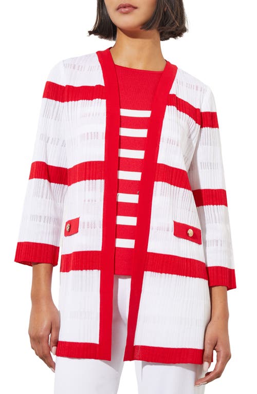 Rib Stripe Sheer Jacket in White/Poppy Red