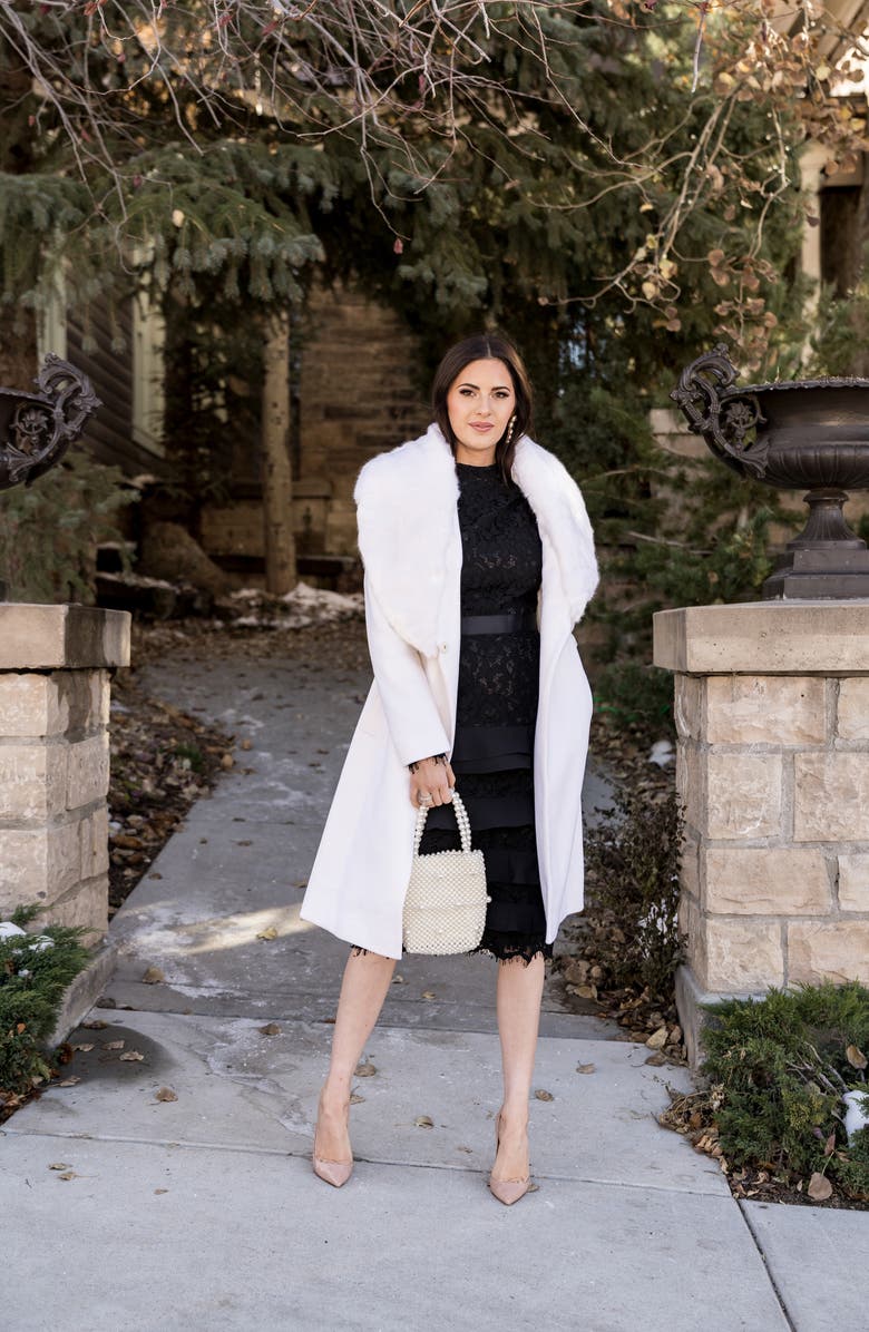 RACHEL PARCELL Faux Fur Collar Wool Blend Coat, Alternate, color, IVORY CLOUD