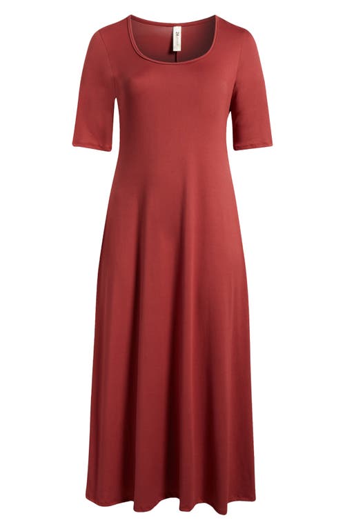 Shop 24seven Comfort Apparel Scoop Neck Jersey Maxi Dress In Brick