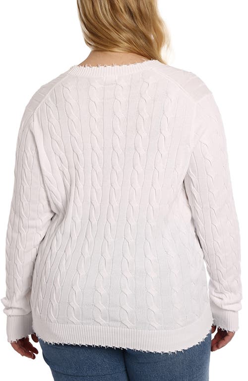 Minnie Rose Women's Frayed Cable-knit V-neck Cardigan In White