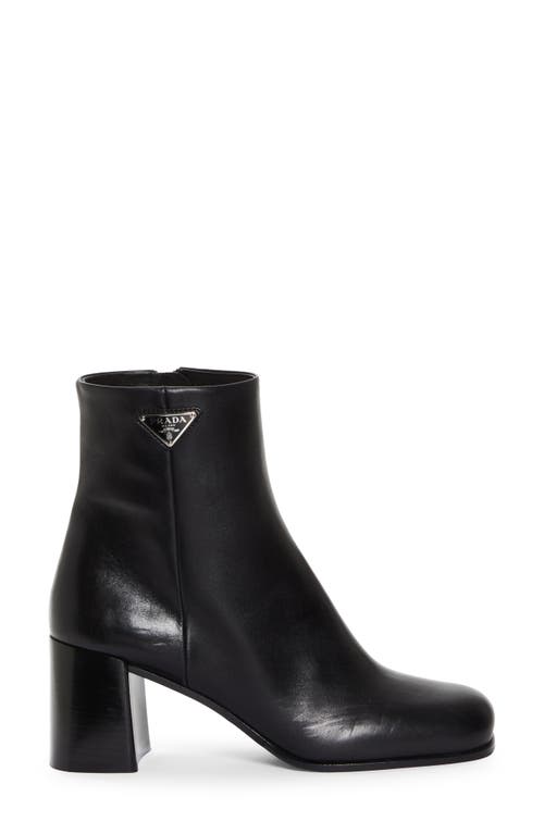 Prada Black Leather Ankle Boots With Logo Triangle Women In Nero