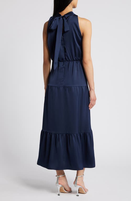 Shop Sam Edelman High Neck Sleeveless Satin Dress In Navy