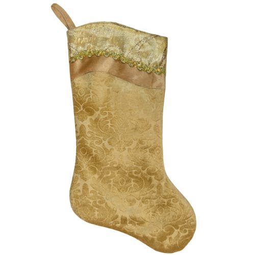 Northlight 20.5" Gold Etched Velvet Christmas Stocking With Glitter Print And Metallic Trim In Gold
