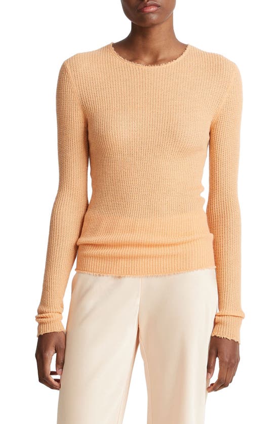 Shop Vince Fray Waffle Stitch Cashmere & Silk Top In Cantaloupe