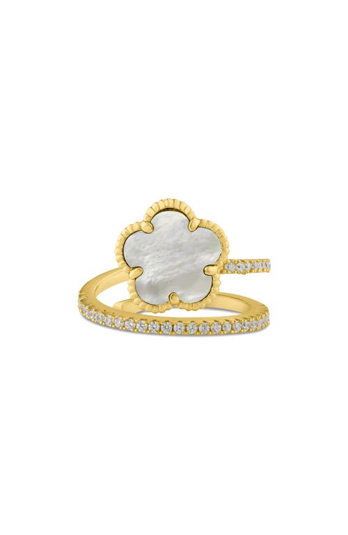 Shop Cz By Kenneth Jay Lane Cz Pavé Clover Wrap Ring In Mother Of Pearl/gold