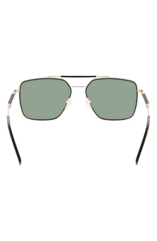 Shop Ferragamo 59mm Rectangular Sunglasses In Gold/black