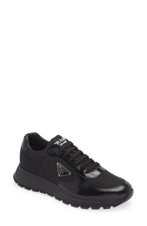 Prada Downtown Nappa Leather And Nylon Sneakers In Nero/nero