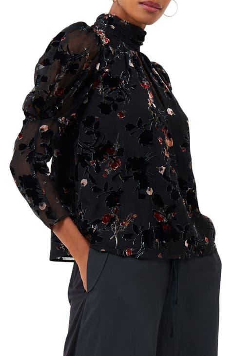 Guthern Juliet Sleeve Floral Burnout Velvet Top