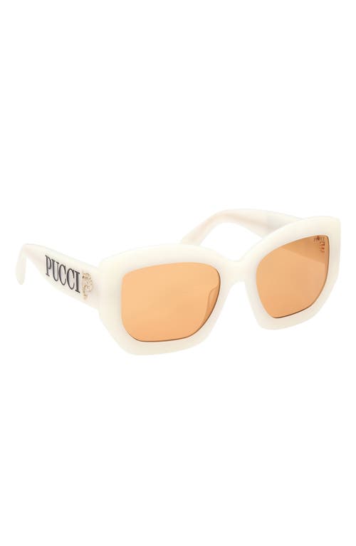 Pucci Women's White & Amber Brown Geometric Sunglasses In Ivory/gold/orange Lenses