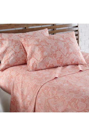 Southshore Fine Linens Perfect Paisley Printed Sheet Set In Coral Haze W/white Pasiley