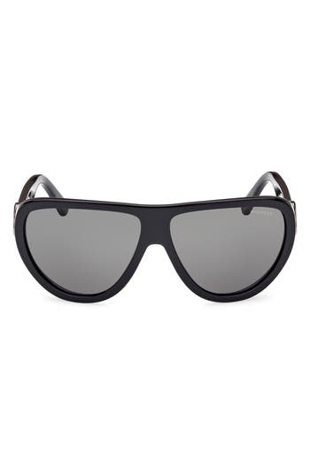 Shop Moncler 62mm Pilot Sunglasses In Shiny Black/smoke