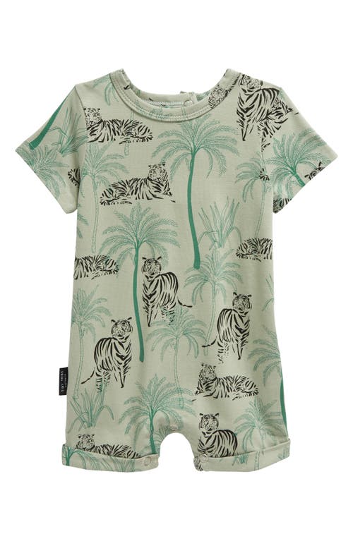 TINY TRIBE Tiger Stretch Cotton Romper Green at Nordstrom,