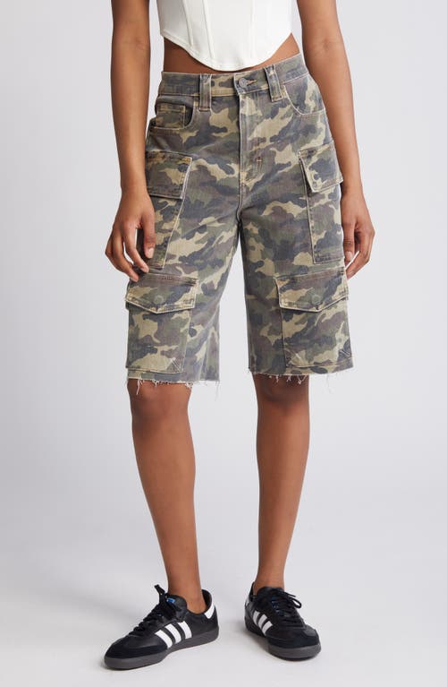 Camo Baggy Denim Cargo Shorts in Olive