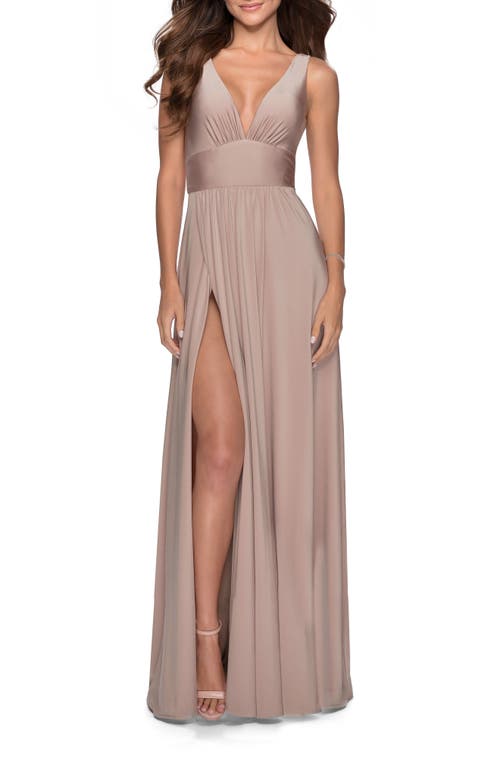 Plunge Neck A-Line Gown in Nude
