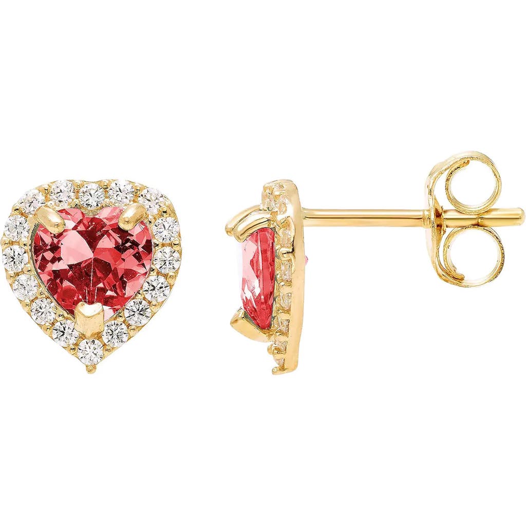 Shop A & M A&m 14k Gold Cz Heart Stud Earrings In Yellow/red
