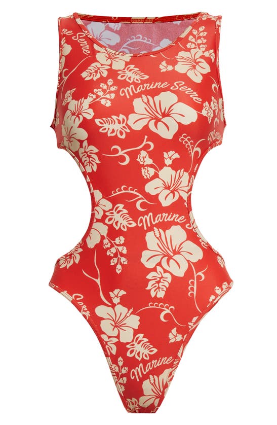 Shop Marine Serre Cutout Active Jersey One-piece Swimsuit In Red