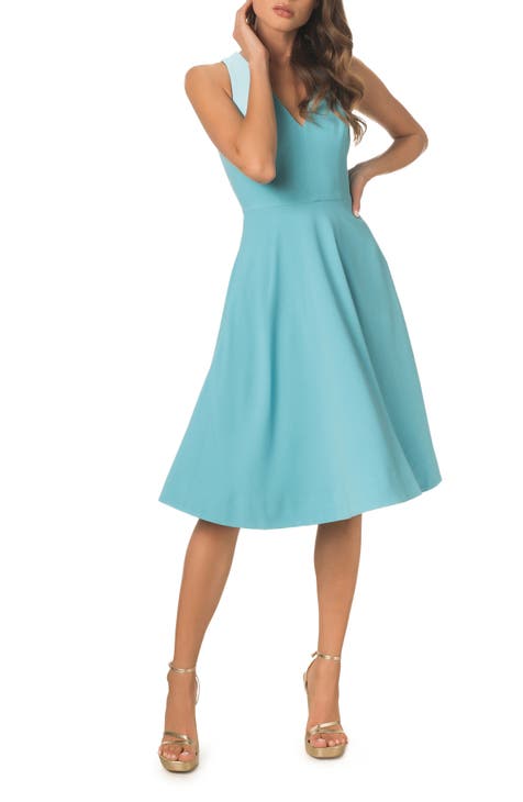 Draped Fit-And-Flare Dress In Blue Moon