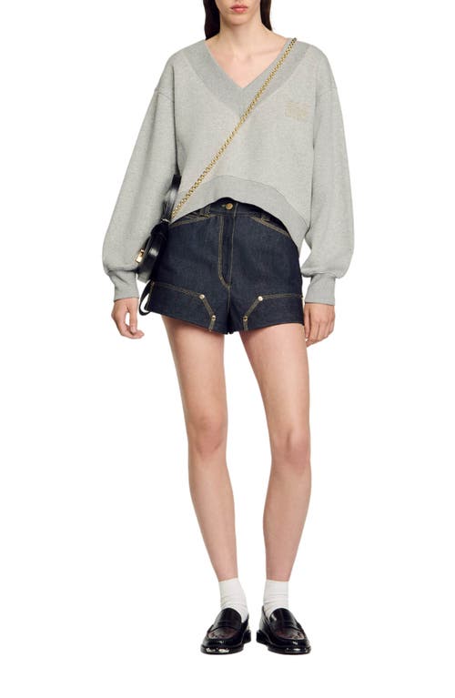 Shop Sandro Cropped Sweatshirt In Grey