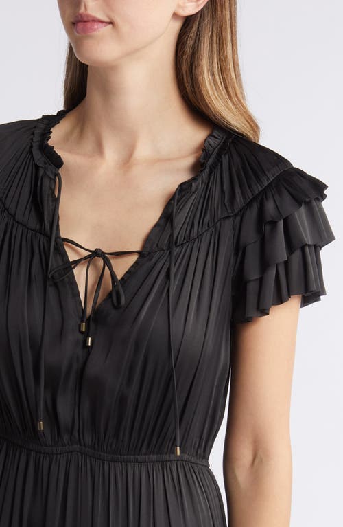 Shop Sam Edelman Tiered Ruffle Satin Dress In Black