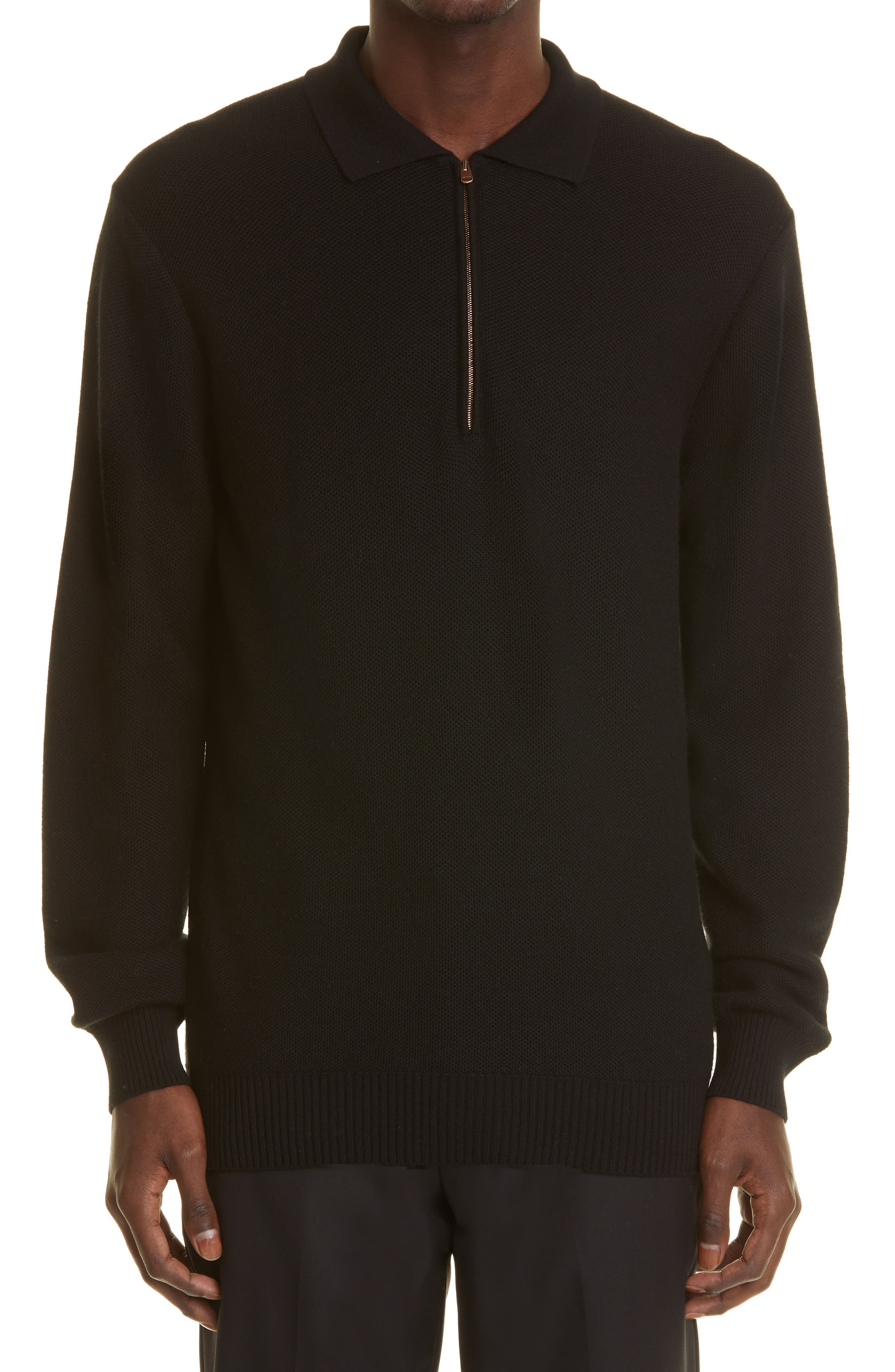Agnona Silk \u0026 Cashmere Half Zip Sweater in Black at Nordstrom, Size Medium