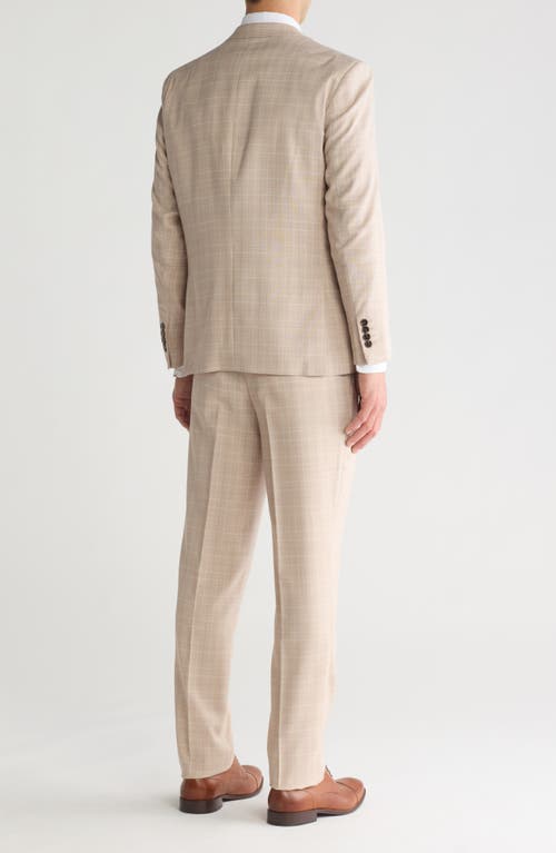 Gino Vitale Slim Fit Check Stretch Three Piece Suit In Sand