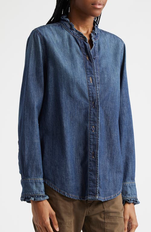 Shop Nili Lotan Lydia Ruffle Accent Denim Button-up Shirt In Classic Wash