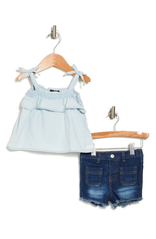 7 For All Mankind Babies' Denim Tunic Tank & Shorts Set In Blue