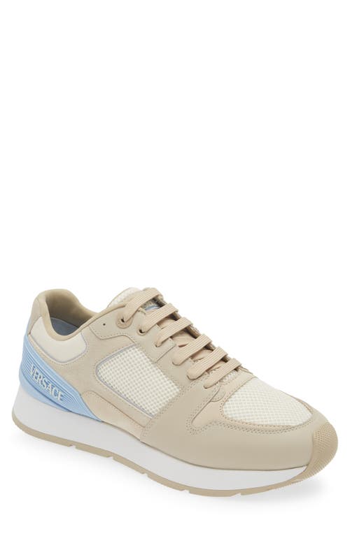 Shop Versace Mixed Media Sneaker In Mastic Chiffon Blu