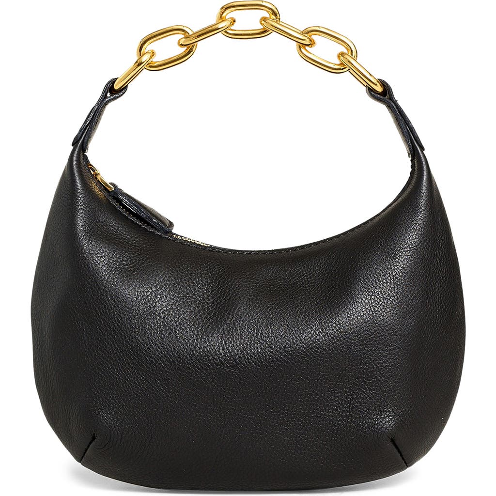 Shop Madewell Micro Chain Handle Leather Hobo Bag In True Black
