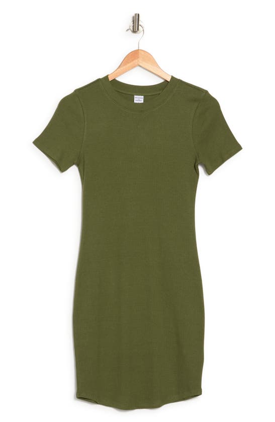 Melrose And Market Short Sleeve Crewneck Mini Dress In Green Cypress