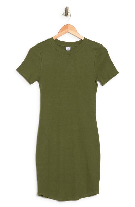 Shop Melrose And Market Short Sleeve Crewneck Mini Dress In Green Cypress