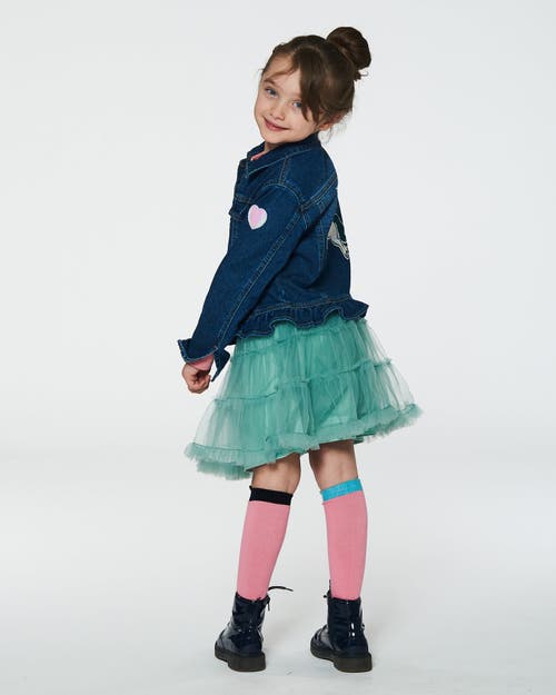 Shop Deux Par Deux Girl's Stretch Denim Jacket With Unicorn In Navy Denim