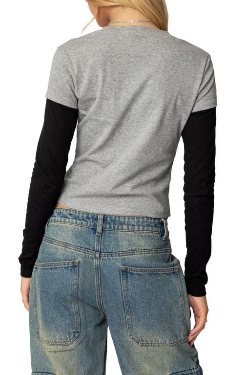 Edikted Layered Look Long Sleeve Cotton T-shirt In Gray-melange