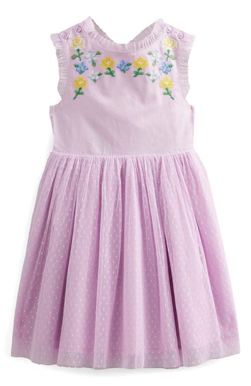 Boden Kids' Embroidered Crossback Dress in Pale Purple