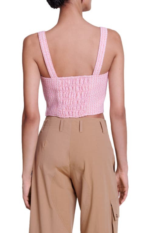 Shop Maje Laradis Tweed Crop Bustier Top In Pink/orange