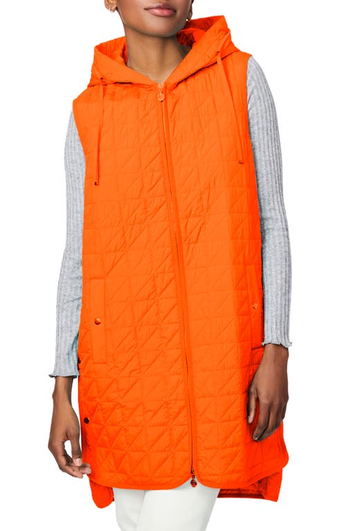 Bernardo Recycled Polyester Quilted Long Vest with Hood in Spicy Orange