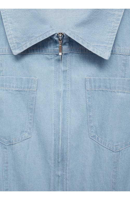 Mango Belted Sleeveless Zip Denim Jumpsuit In Light Blue