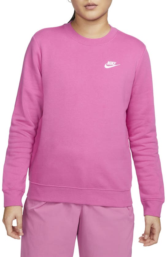 Nike Sportswear Club Fleece Crewneck Sweatshirt In Active Fuchsia/ White