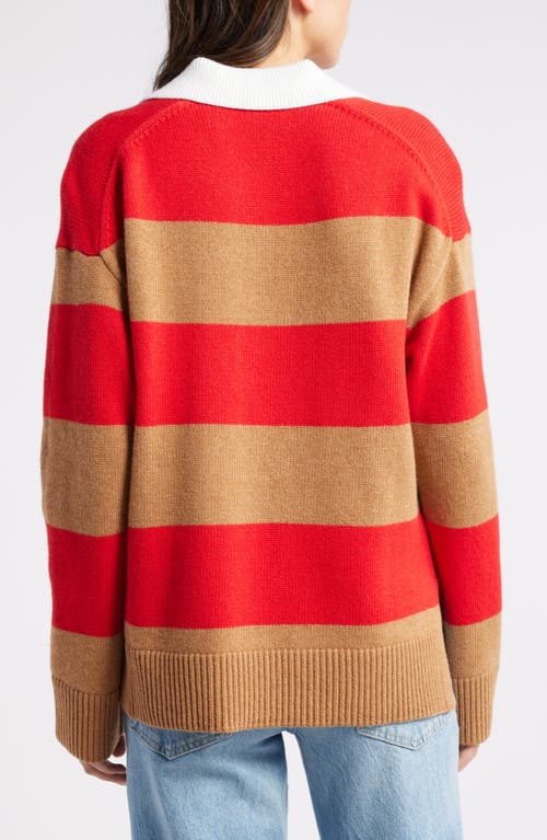 Shop Rails Harris Stripe Cotton, Wool & Cashmere Polo Sweater In Cherry Camel Stripe