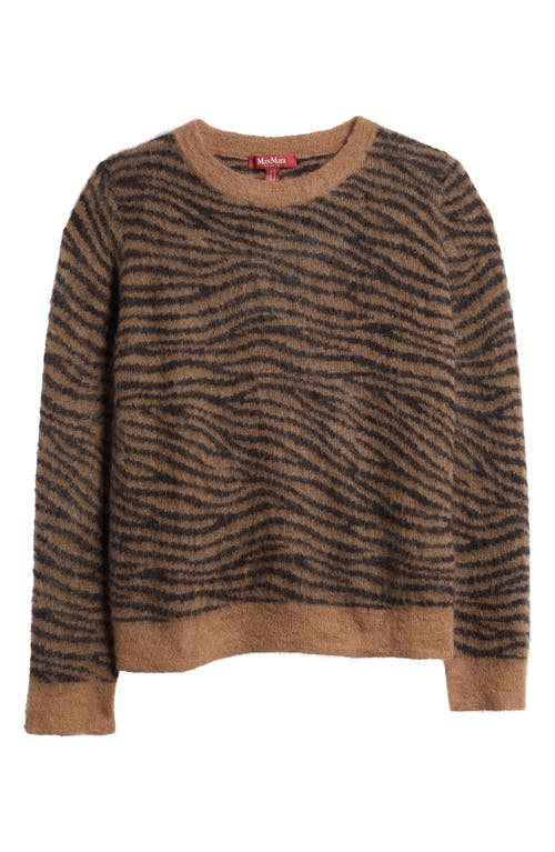 Shop Max Mara Studio Abadan Tiger Stripe Mohair Blend Crewneck Sweater In Camel