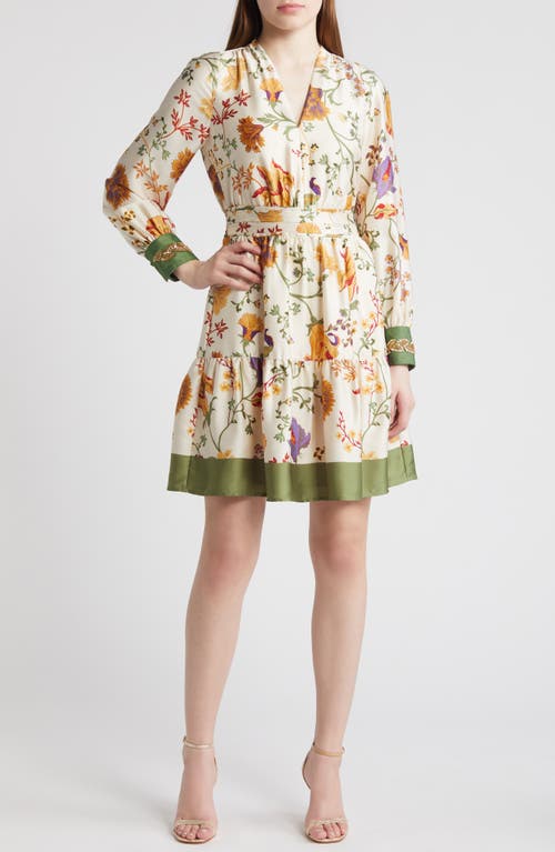 Anne Klein Floral Print Long Sleeve Dress Ivory Shell Multi at Nordstrom,
