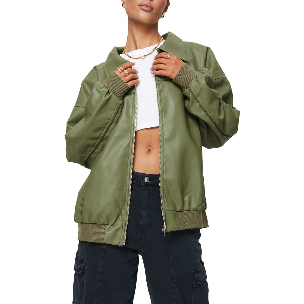 Princess Polly Goldsmith Faux Leather Bomber Jacket In Green