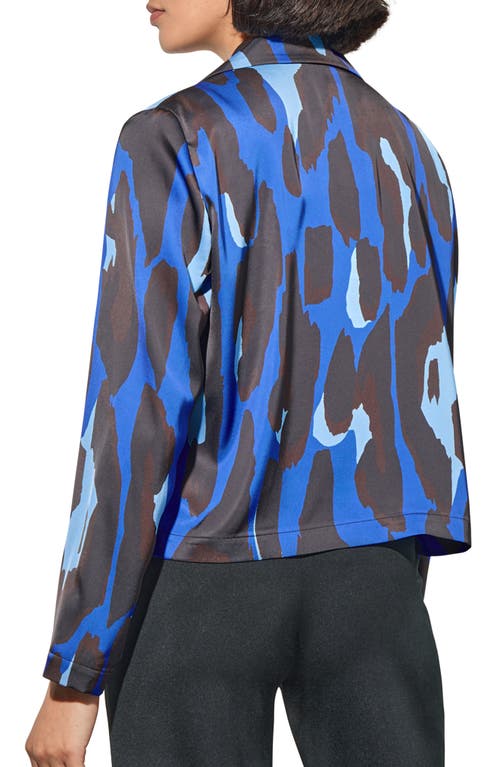 Ming Wang Abstract Animal Print Crêpe De Chine Blazer In Gentian Blue/dark Umber/sky