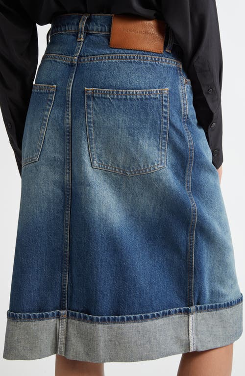 Shop Victoria Beckham Cuff Denim A-line Skirt In Heavy Vintage Indigo Wash