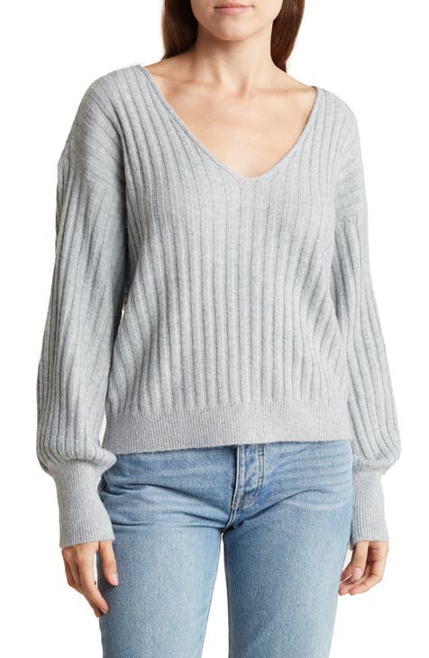 V-Neck Ribbed Pullover Sweater