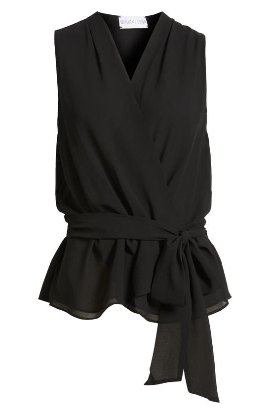 Shop Nikki Lund Golriz Wrap Tie Waist Sleeveless Top In Black
